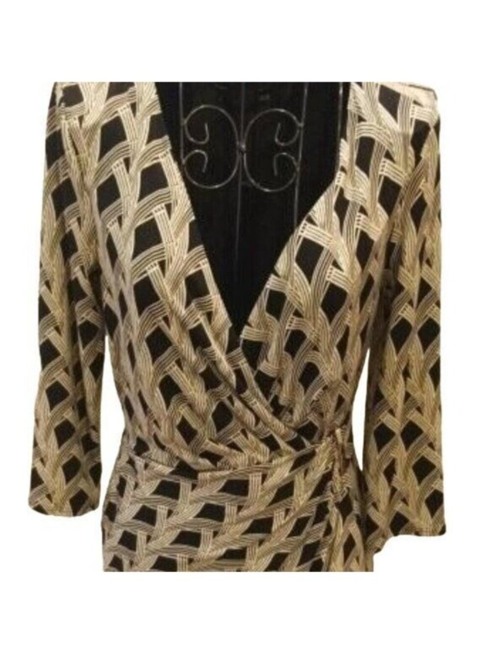 White House Black Market Abstract Printed Wrap Dress Black & Cream size 2 NWT - Picture 2 of 7